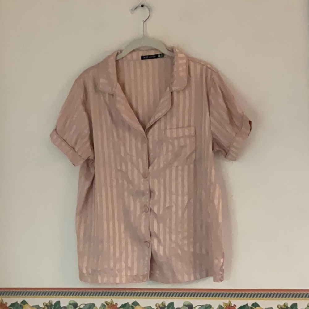 Tart Intimates Striped Satin Pajama Top, Size S, Pink